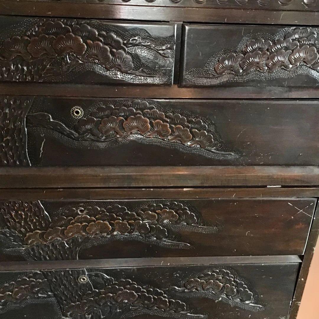 アンティーク軽井沢彫り　箪笥　収納　家具　3段