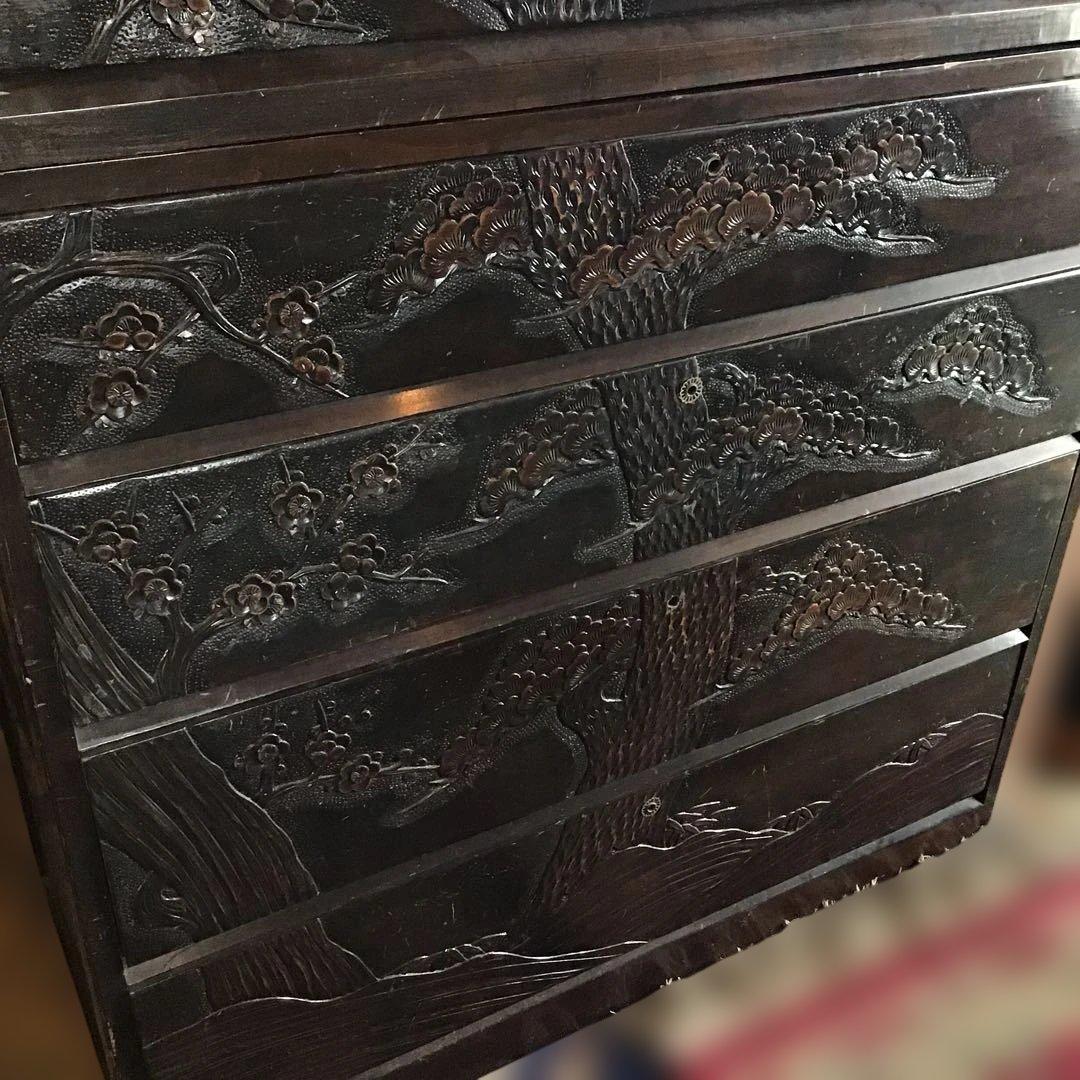 アンティーク軽井沢彫り　箪笥　収納　家具　3段