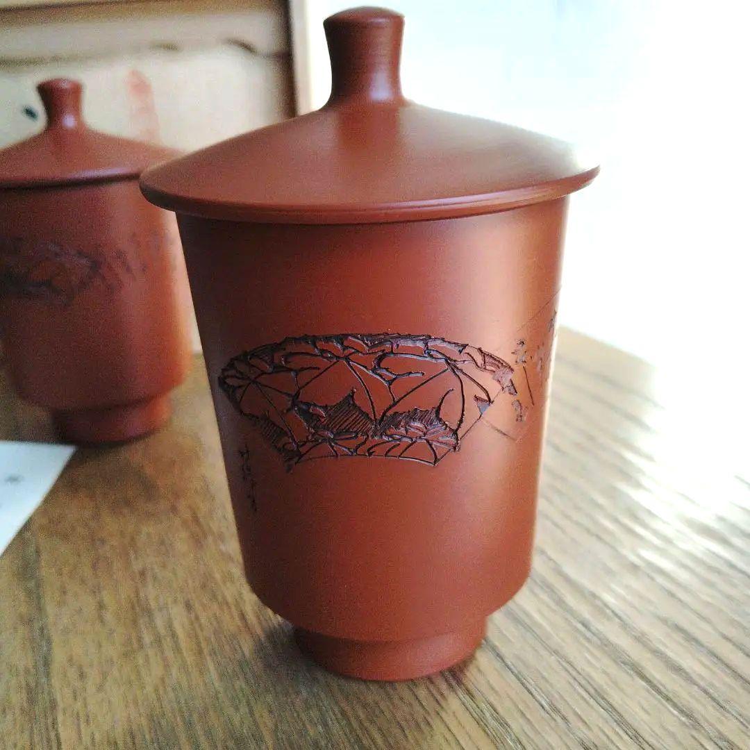 常滑焼　北篠　清水源二　赤茶色 陶器 湯のみペア 2個セット