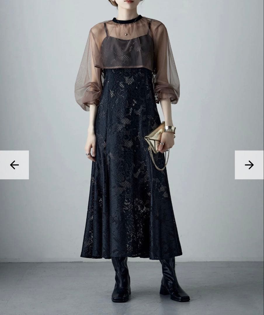 etoll. シフォンボレロ&レースキャミソール　パーティードレス S