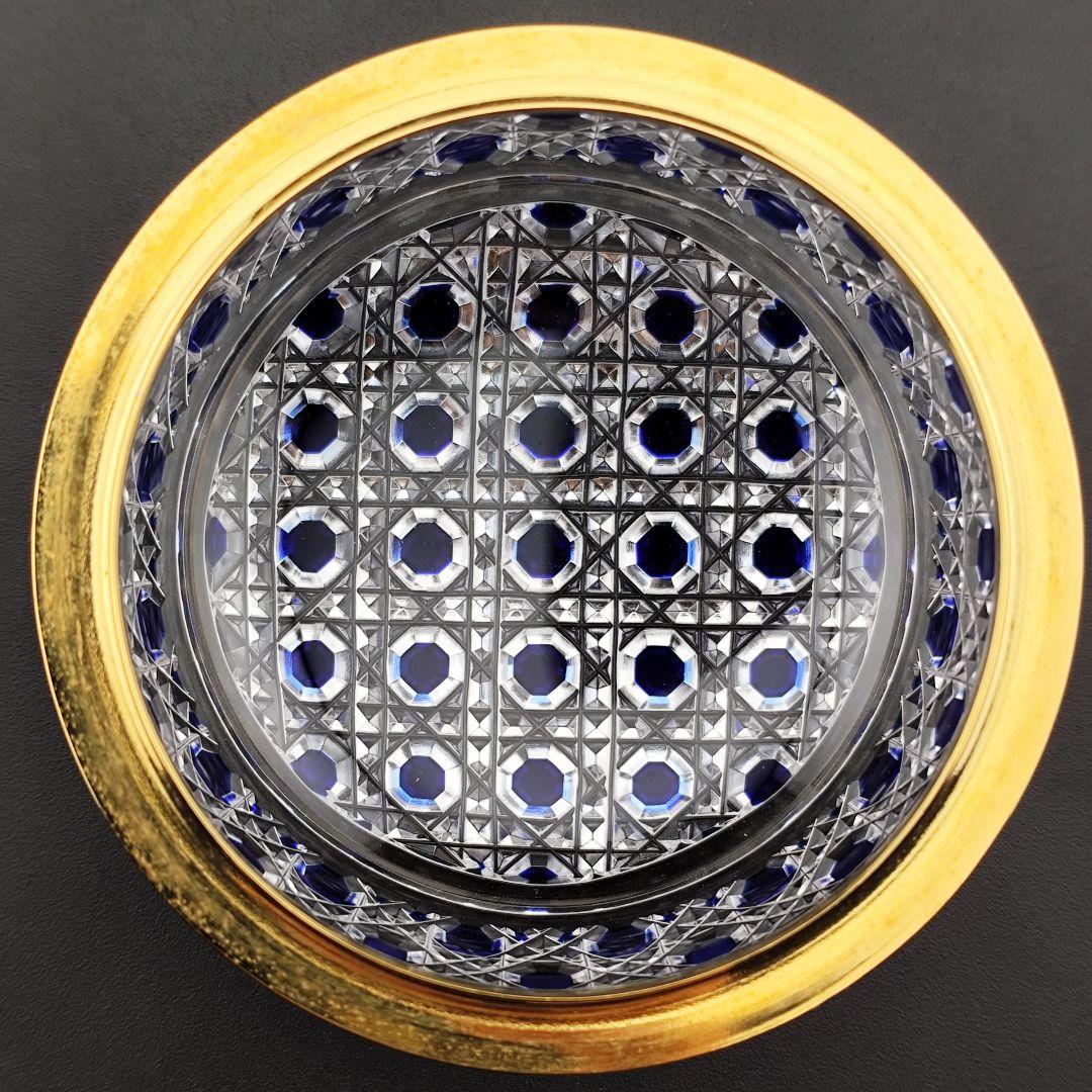 超希少品★江戸切子 須田秀石 蓋物 瑠璃被 籠目紋（切子、江戸切子、薩摩切子）