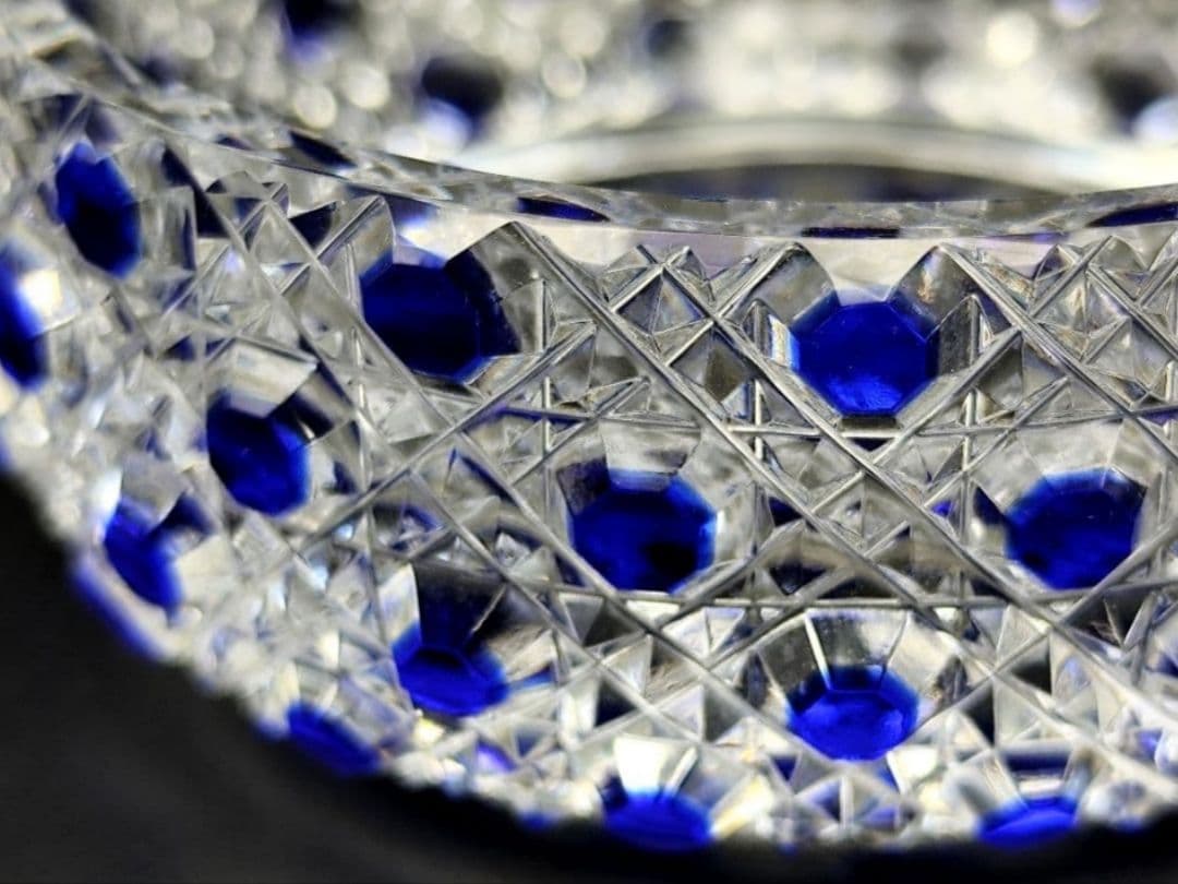 超希少品★江戸切子 須田秀石 蓋物 瑠璃被 籠目紋（切子、江戸切子、薩摩切子）