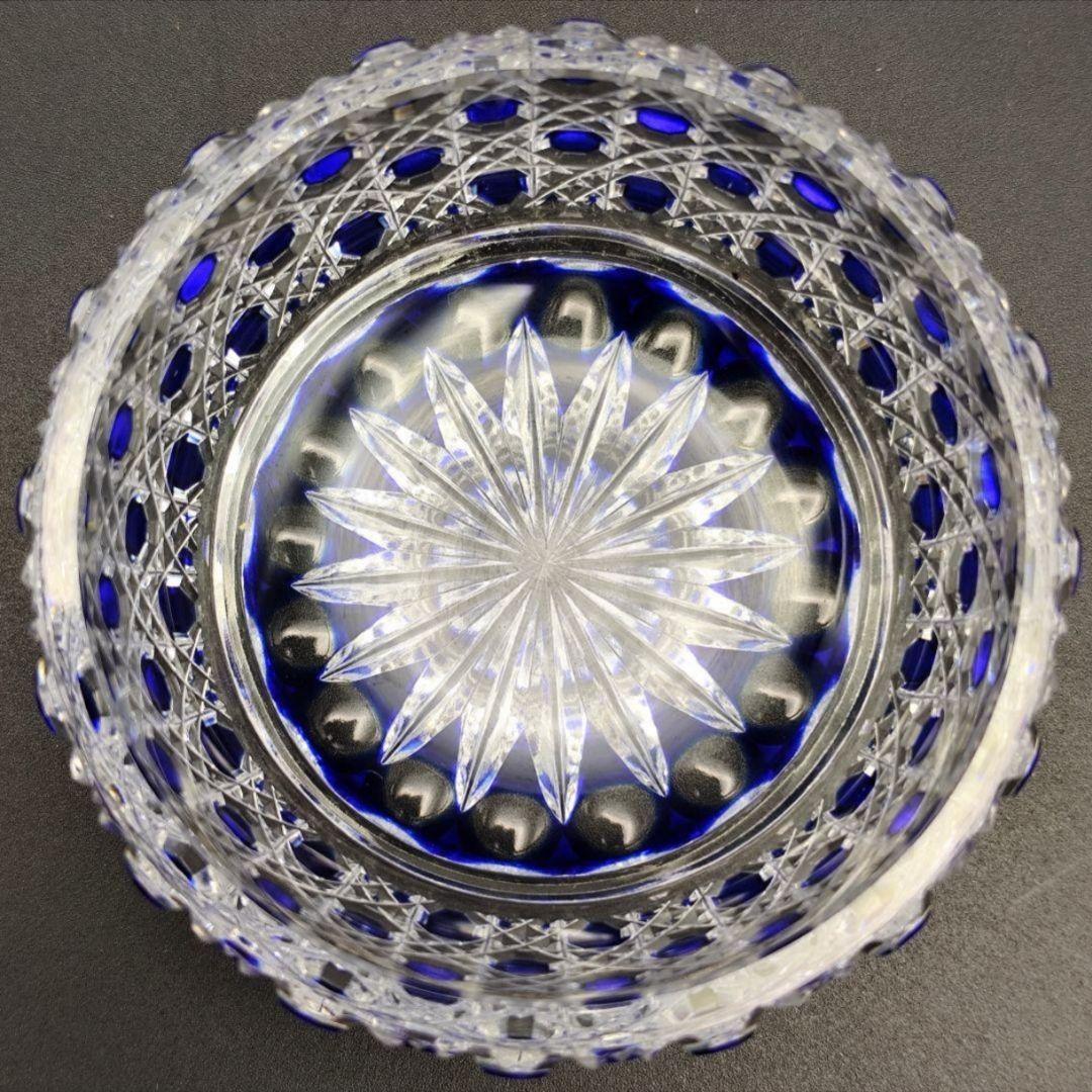 超希少品★江戸切子 須田秀石 蓋物 瑠璃被 籠目紋（切子、江戸切子、薩摩切子）