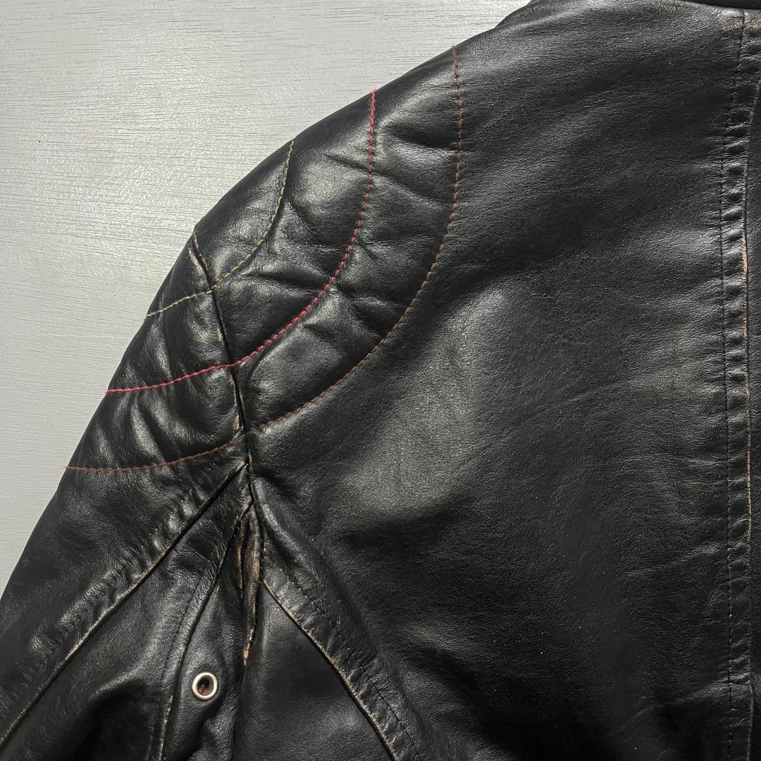 Schott シングルライダースジャケット　牛革　オールレザー　ステッチ　黒　S