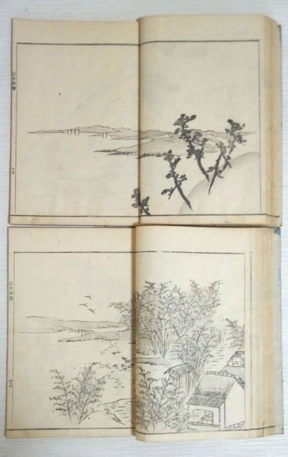 黒摺り木版画本素絢山水畫譜(山口素絢)上下二冊売りです、文化15年出版(初版)