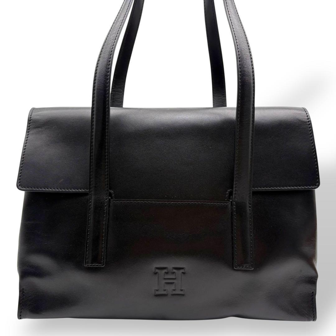 ヒロフ ショルダーバッグ トート レザー 黒 ブラック Hロゴ フラップ