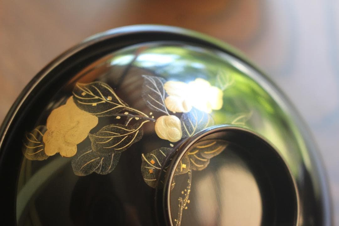 ばら売り可！上質黒漆に極上絵替草花蒔絵のお椀6点（検輪島塗蒔絵椀懐石椀