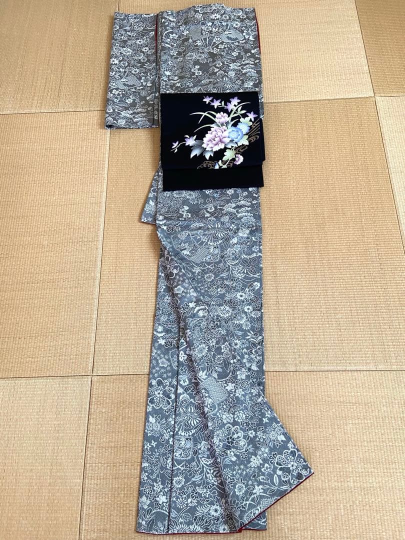 【美品】天目織　お召し　吉祥柄　さが美謹製　着物（袷）