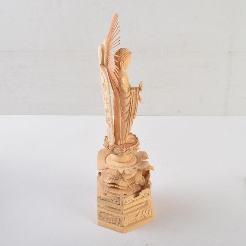 仏教美術　柘植彫刻　西立弥陀像　仏像　華鬘台　C　9122