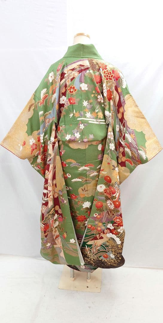 FN11979y 早い者勝ち！着物 振袖 正絹 花柄 御所車 155〜165cm