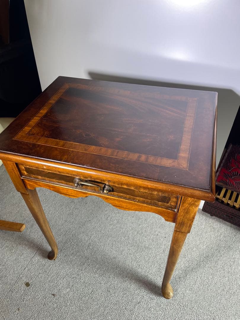 アンティーク風 サイドテーブル 木製 象嵌調 猫脚 クラシック ヨーロピアン家具