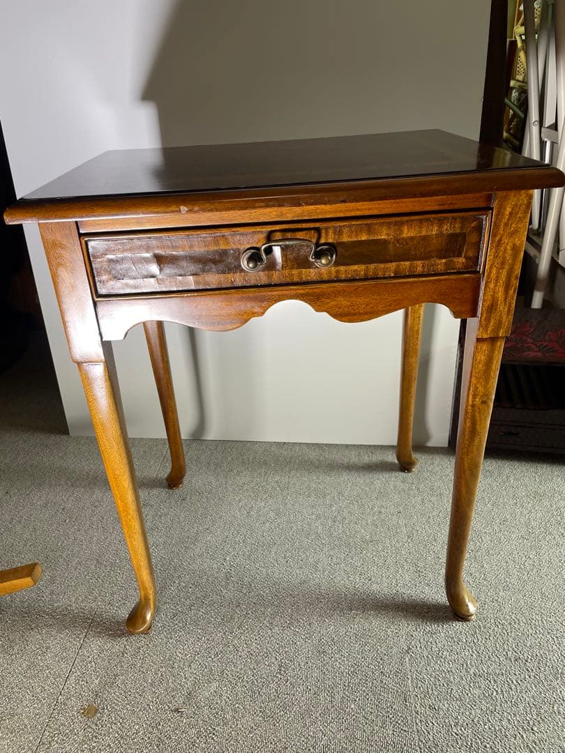 アンティーク風 サイドテーブル 木製 象嵌調 猫脚 クラシック ヨーロピアン家具