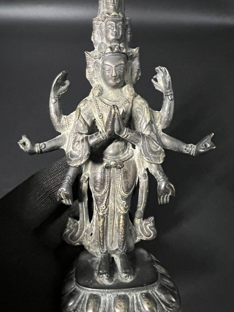 江戸後期 十一面観音菩薩像 古銅 多臂 仏像 高さ19cm◎仏教美術◎古美術庵々