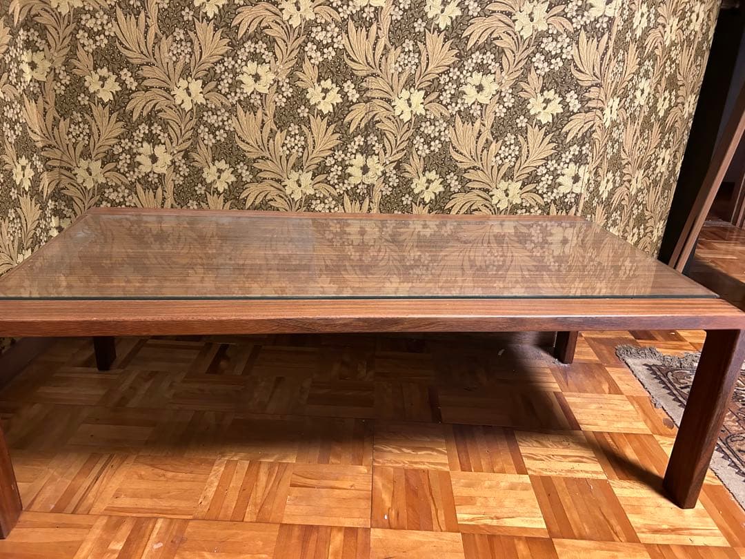 【レア・昭和ヴィンテージ】特価　木製ローテーブル　ガラストップ