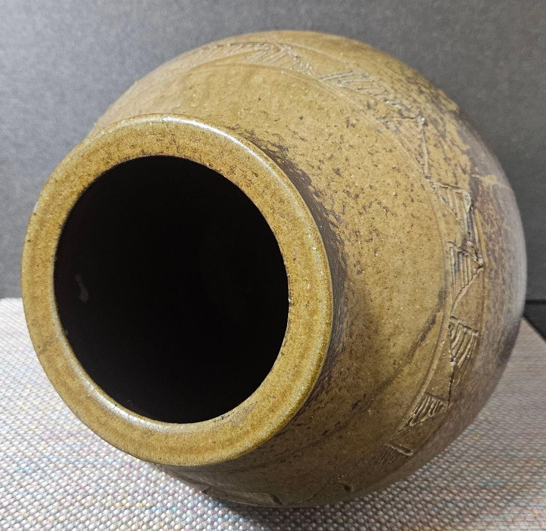 備前焼　現代作家 作品　彫りサイン有り　壺 大壺　花入れ　花生け　花器　オブジェ