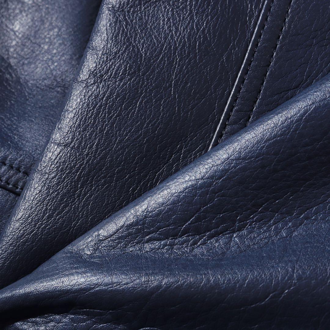 AKM エイケイエム 美レザー ジャケット ライダース 牛革 ネイビー S!!