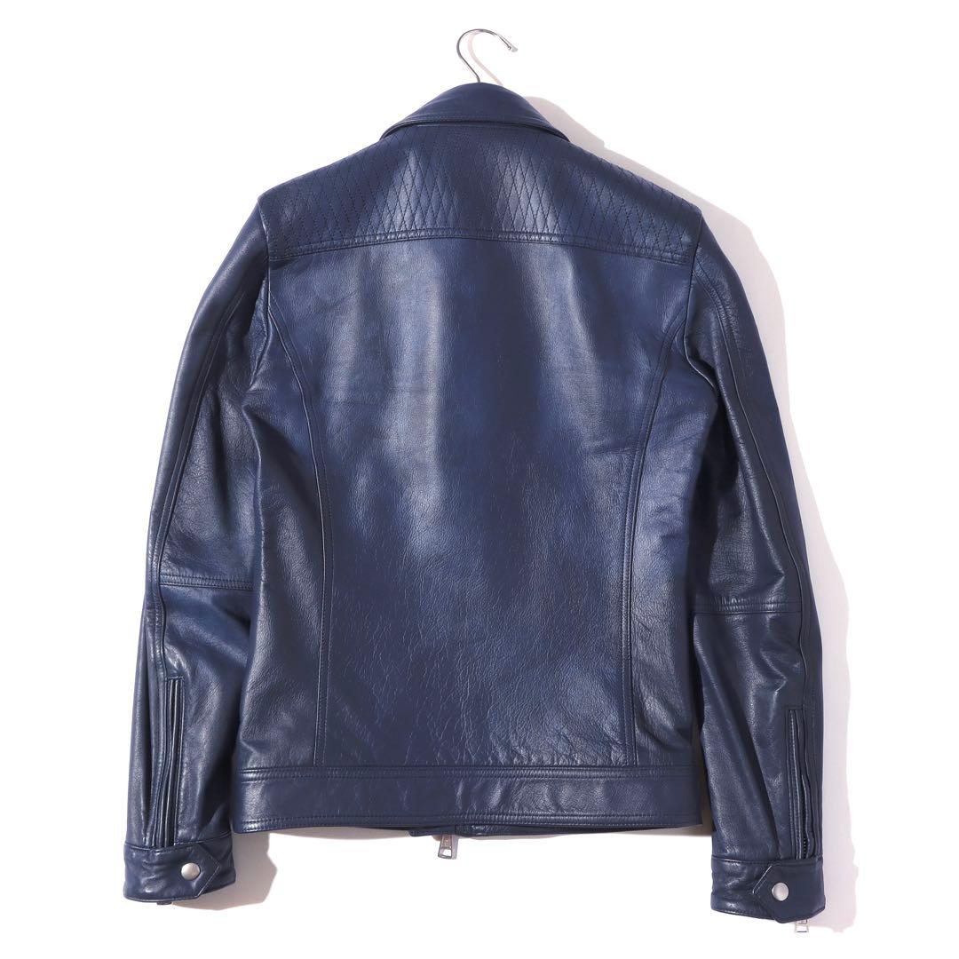 AKM エイケイエム 美レザー ジャケット ライダース 牛革 ネイビー S!!