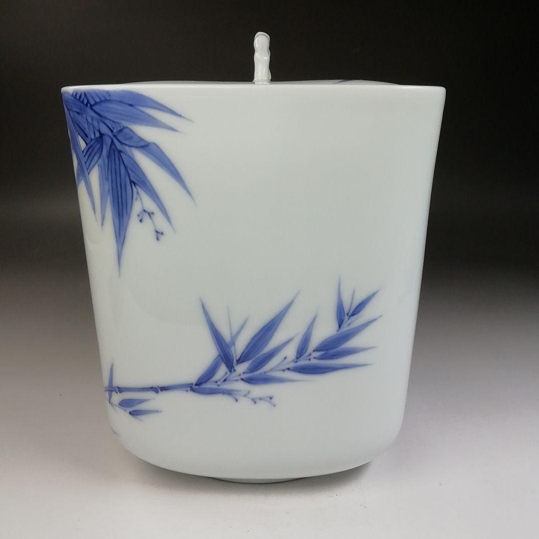 Ｔ７２１　水指　『白磁　染付　竹林』『四方水指』『横石喜助』　共箱　茶道具