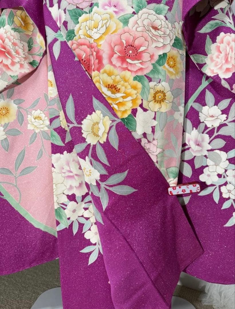 美品　正絹　振袖　単品販売　パープル　ピンク　157〜167cm