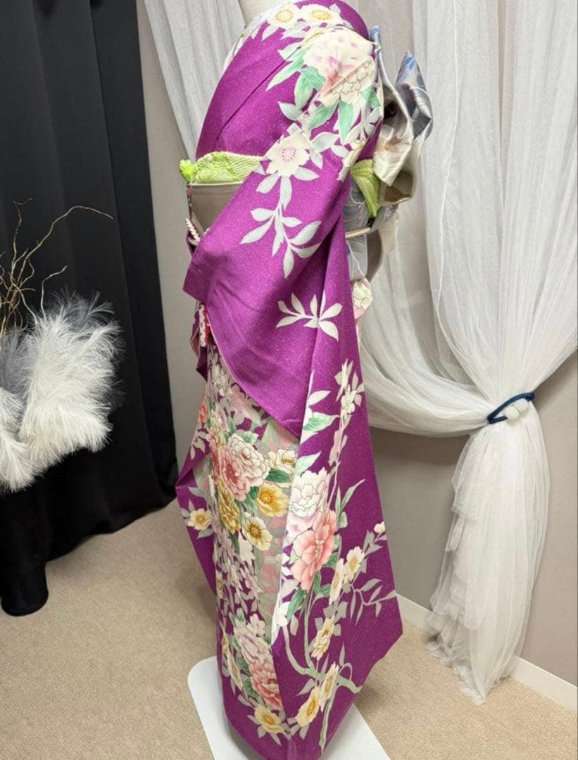 美品　正絹　振袖　単品販売　パープル　ピンク　157〜167cm