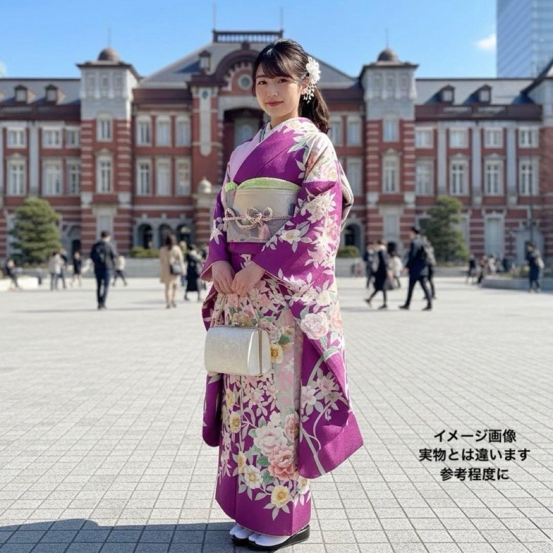 美品　正絹　振袖　単品販売　パープル　ピンク　157〜167cm