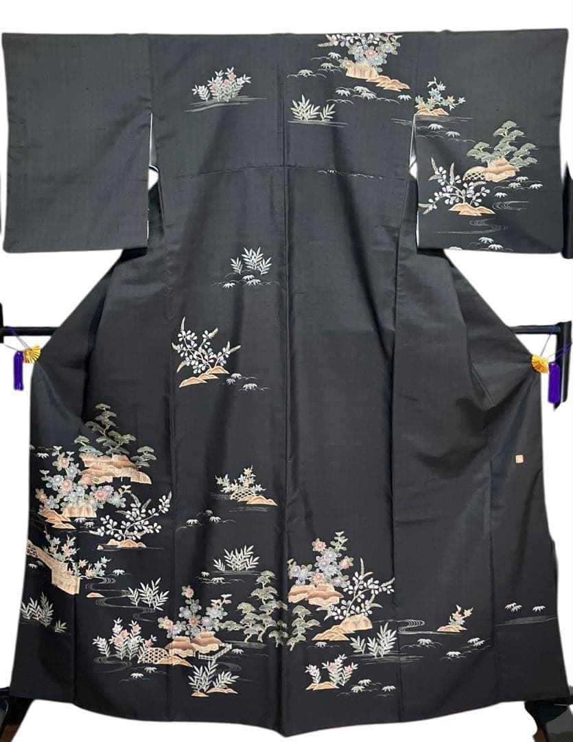 赤城紬 草木染工房 付下げ 正絹 茶屋辻 友禅 落款 証紙 美品 イ6426