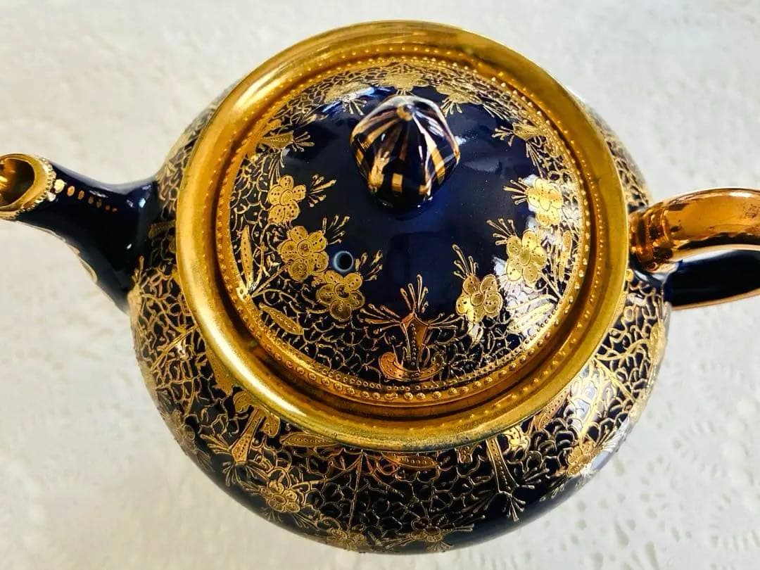 オールドノリタケ 金彩金盛コバルト地ティーセット　カップ&ソーサー　ティーポット