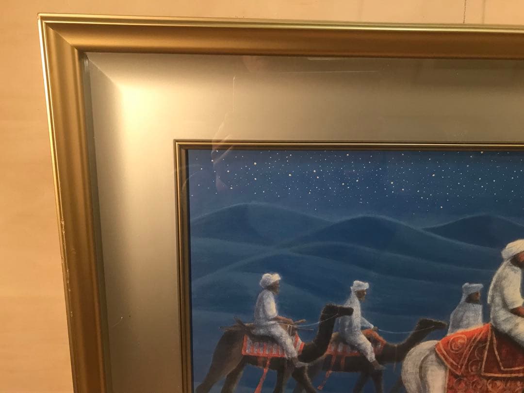 平山郁夫「アフガニスタンの砂漠を行く・月」彩美版　刷り込みサイン作品証明シール有