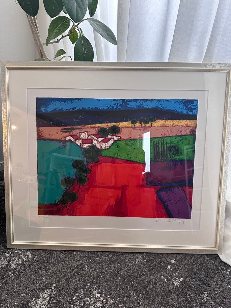 ロジェ・ボナフェ　「青い丘」　リトグラフ　直筆サイン・エディション有り