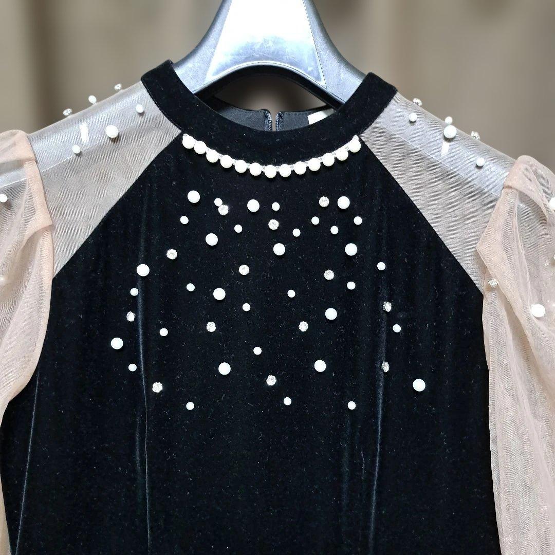 Leja シアースリーブパールビジューベロアマーメイドドレス　M