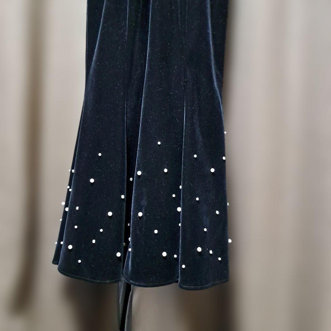 Leja シアースリーブパールビジューベロアマーメイドドレス　M