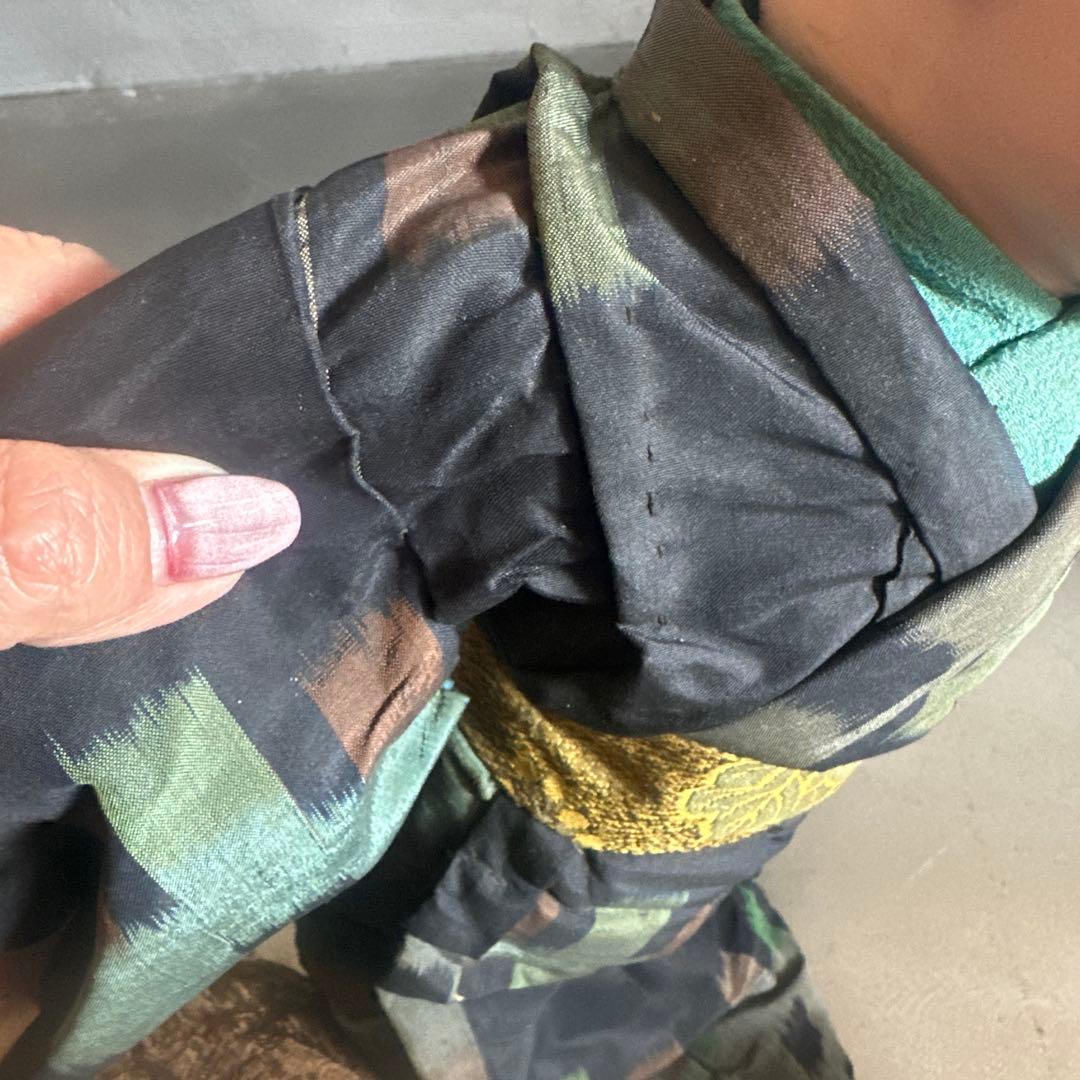 ヴィンテージ　市松人形 男の子　黒と緑の模様