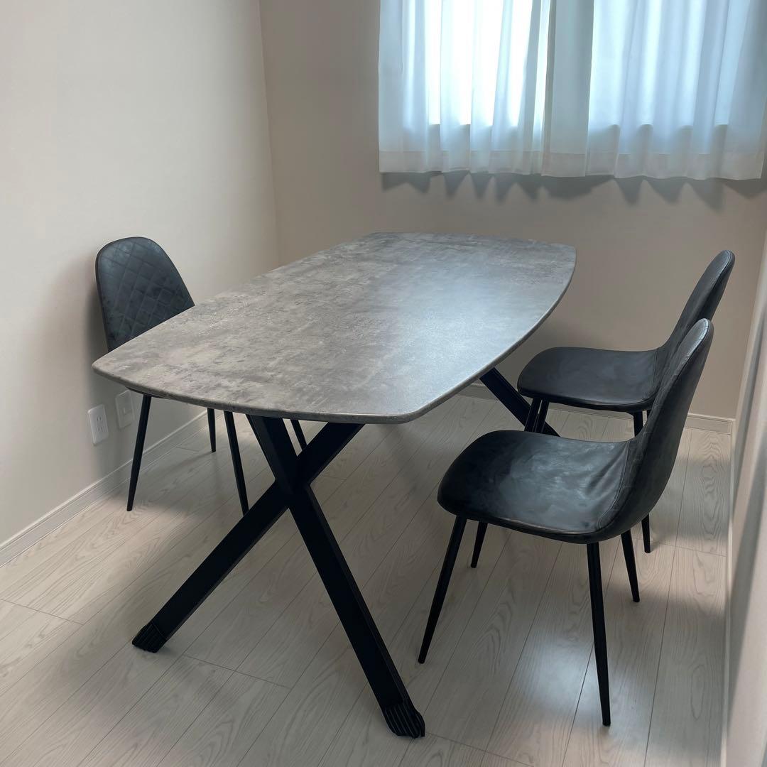 モダンデザイン ダイニングテーブル＆チェア3点セット　石目調　グレー　ブラック