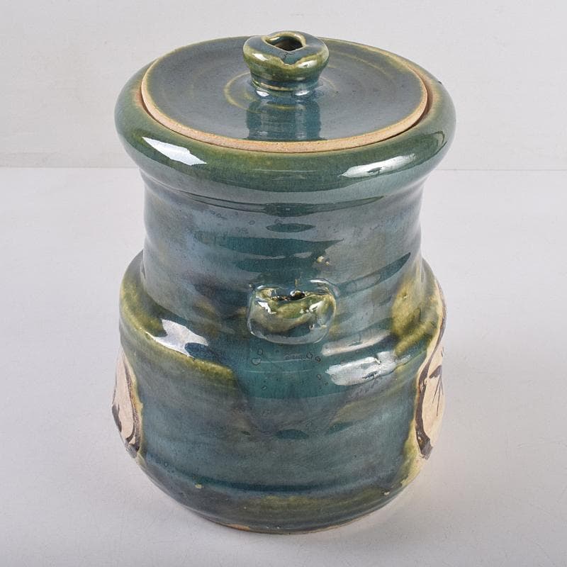 北大路魯山人作　青織部　木槌水指　黒田陶々庵極め箱　D　R8875B