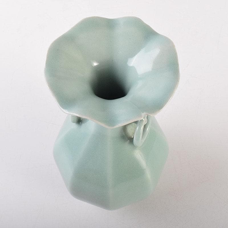 中国　龍泉窯　粉青釉　桔梗口双耳瓶　花入　C　6943