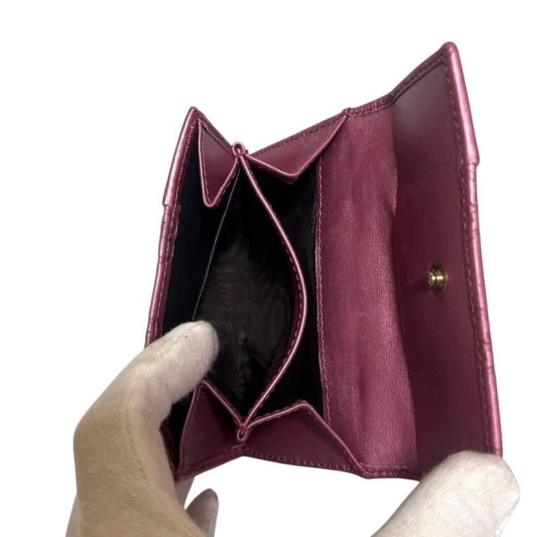 グッチ　折り財布　GGシマ　レザー　メタルピンク　チャーム　ハート　Wホック