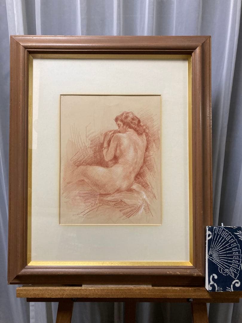 パステル デッサン裸婦人物画【Y Diey】 フランス ビンテージ 1973年作