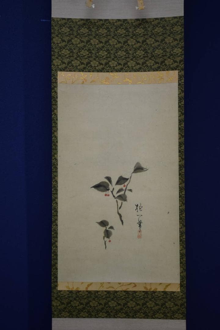 真作/酒井抱一/南天図/花図/布袋屋掛軸HJ-700