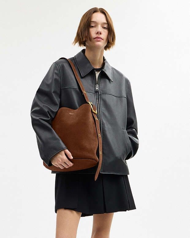 ち*ー様 【美品】COACH ブリーカー バケット バッグ ブラウン 本革 スエ