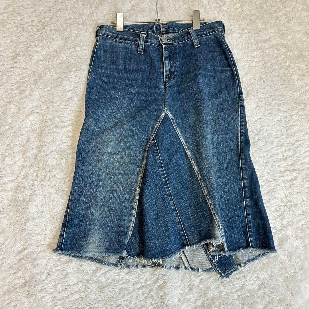 極美品 希少 45rpm デニムスカート インディゴ染め 45R刺繍 リメイク