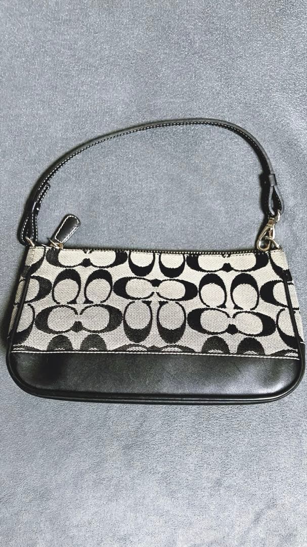 【美品】コーチ COACH アクセサリーポーチ シグネチャー レザー ブラック