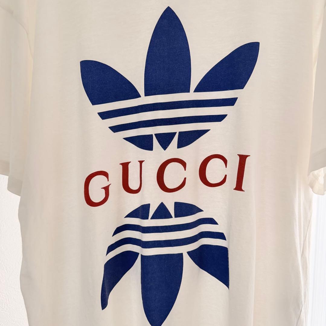 ⭐️正規品22AW GUCCI× adidas ロゴ Tシャツ 半袖 L白 中古♪
