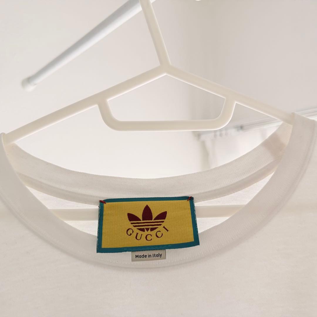 ⭐️正規品22AW GUCCI× adidas ロゴ Tシャツ 半袖 L白 中古♪