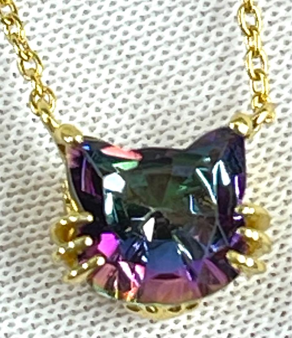 宝石ルース 『限定品！ネコちゃんネック！』天然ミスティックトパーズ　チェーン付