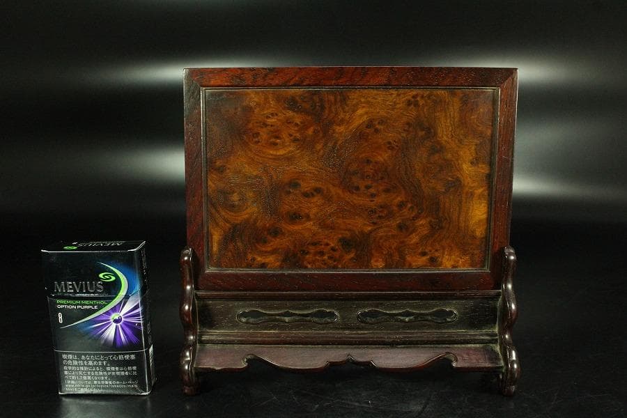 唐物 中国美術 紫檀台 葡萄木 硯屏 文房四宝(K-A864)