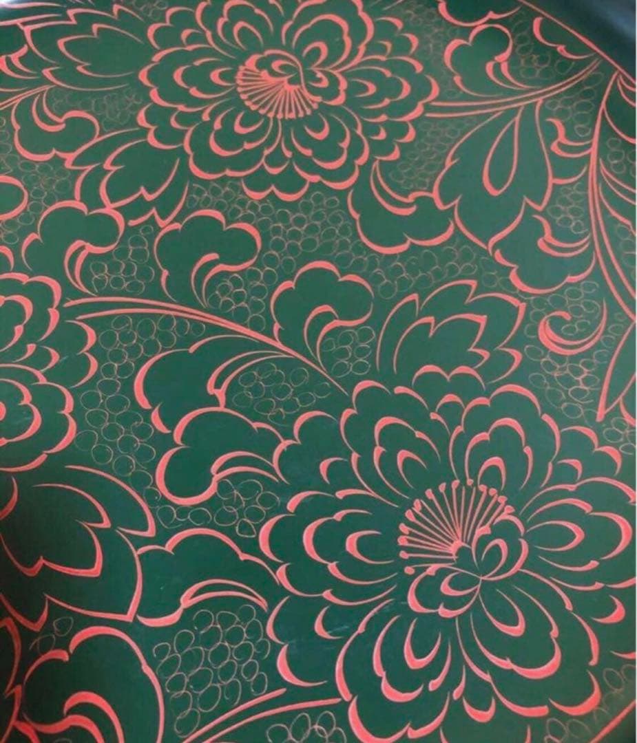 《レ》輪島塗 青漆牡丹彫 蝶 平皿 大小10客 木箱 251113え1