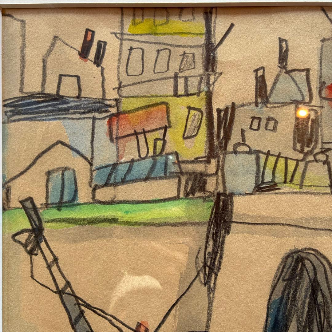 坪田一穂　水彩画　風景画　港　作者サイン入　額縁付　信州美術会　25.11.19