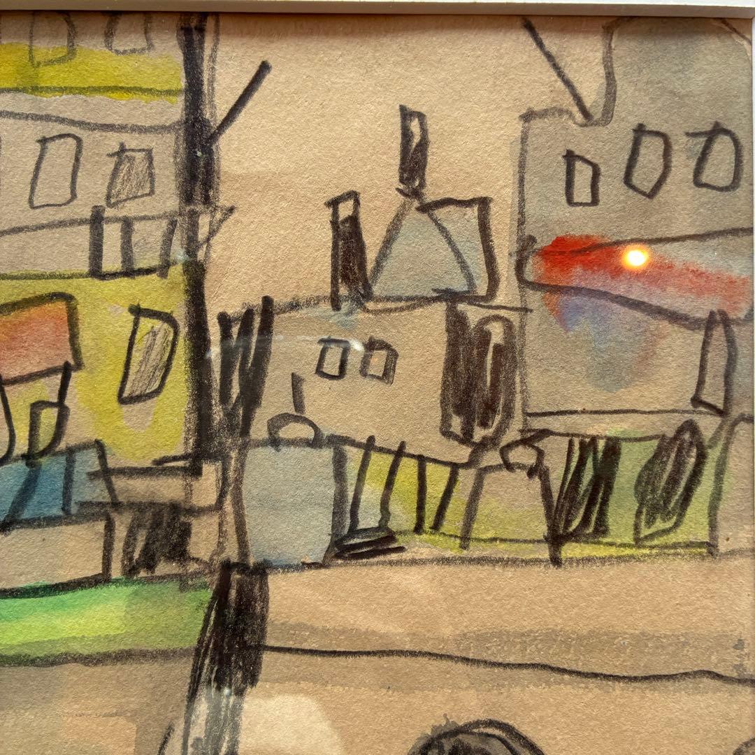 坪田一穂　水彩画　風景画　港　作者サイン入　額縁付　信州美術会　25.11.19