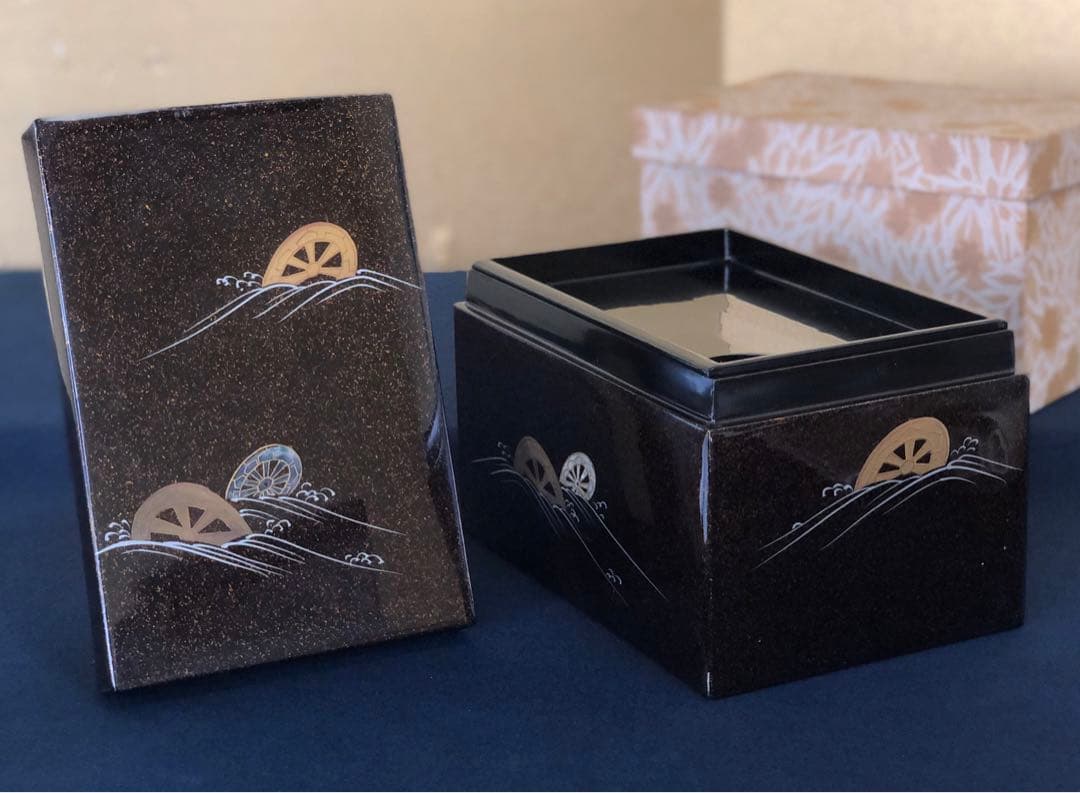 ❗️割引《R》茶道具 梨地 波車蒔絵 螺鈿 青貝 茶箱 木製漆器　250729F2