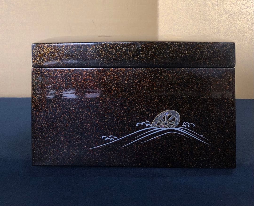 ❗️割引《R》茶道具 梨地 波車蒔絵 螺鈿 青貝 茶箱 木製漆器　250729F2